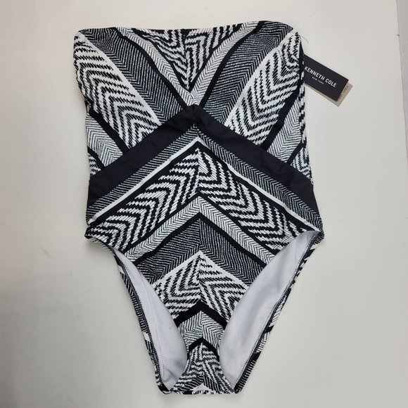 Kenneth Cole New York  Bandeau One Piece Swim suit womens size small Black/White - Picture 2 of 5